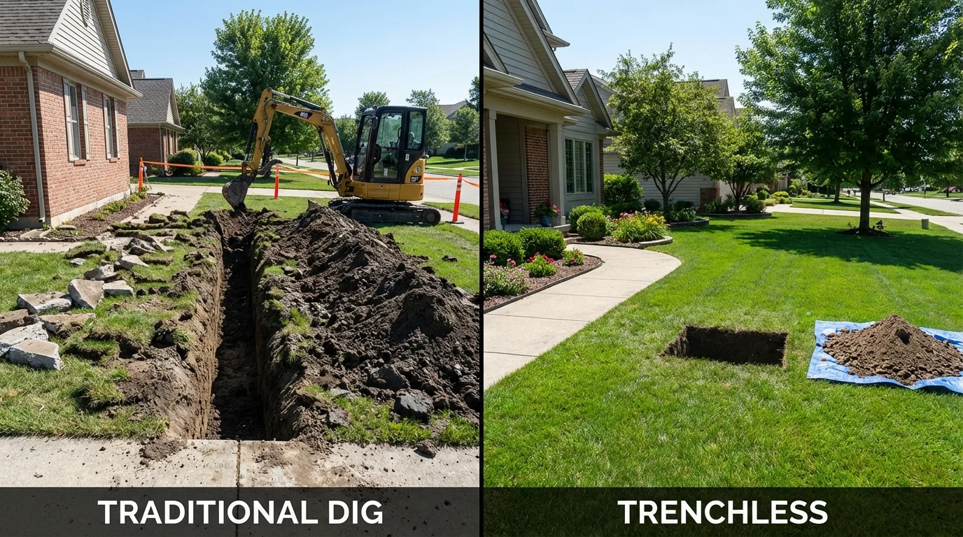 Trenchless sewer repair with minimal yard damage versus traditional excavation in Independence, VA